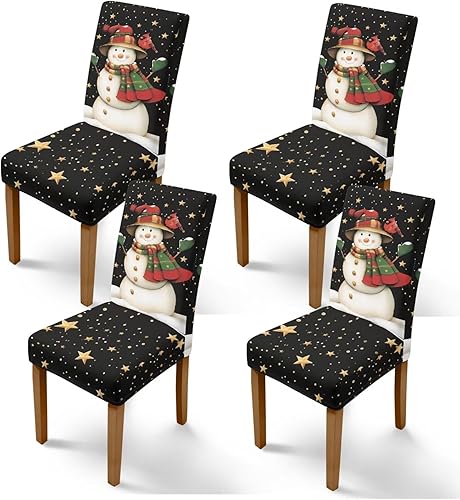 Miniatura 54 de Rnyleeg Juego de 4 fundas de silla de Navidad para sala de estar, sin brazos, copo de nieve, muñeco de nieve, fundas elásticas para sillas de Muñeco
