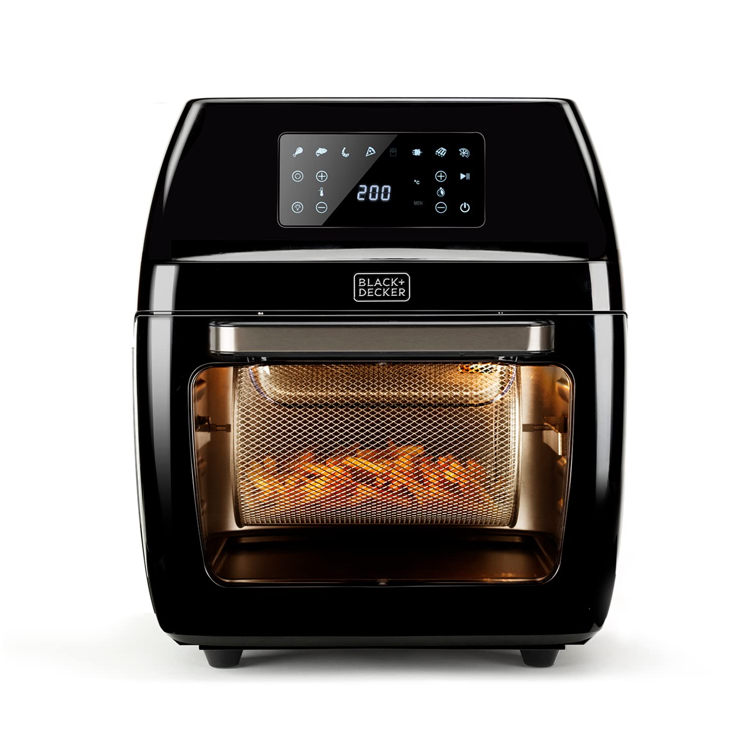 Black+Decker BXAFO1200E, Freidora de aire y horno, 1700W, 12L, temperatura regulable 40º-200ºC, 8 programas predefinidos, puerta transparente, apto lavavajillas, múltiples