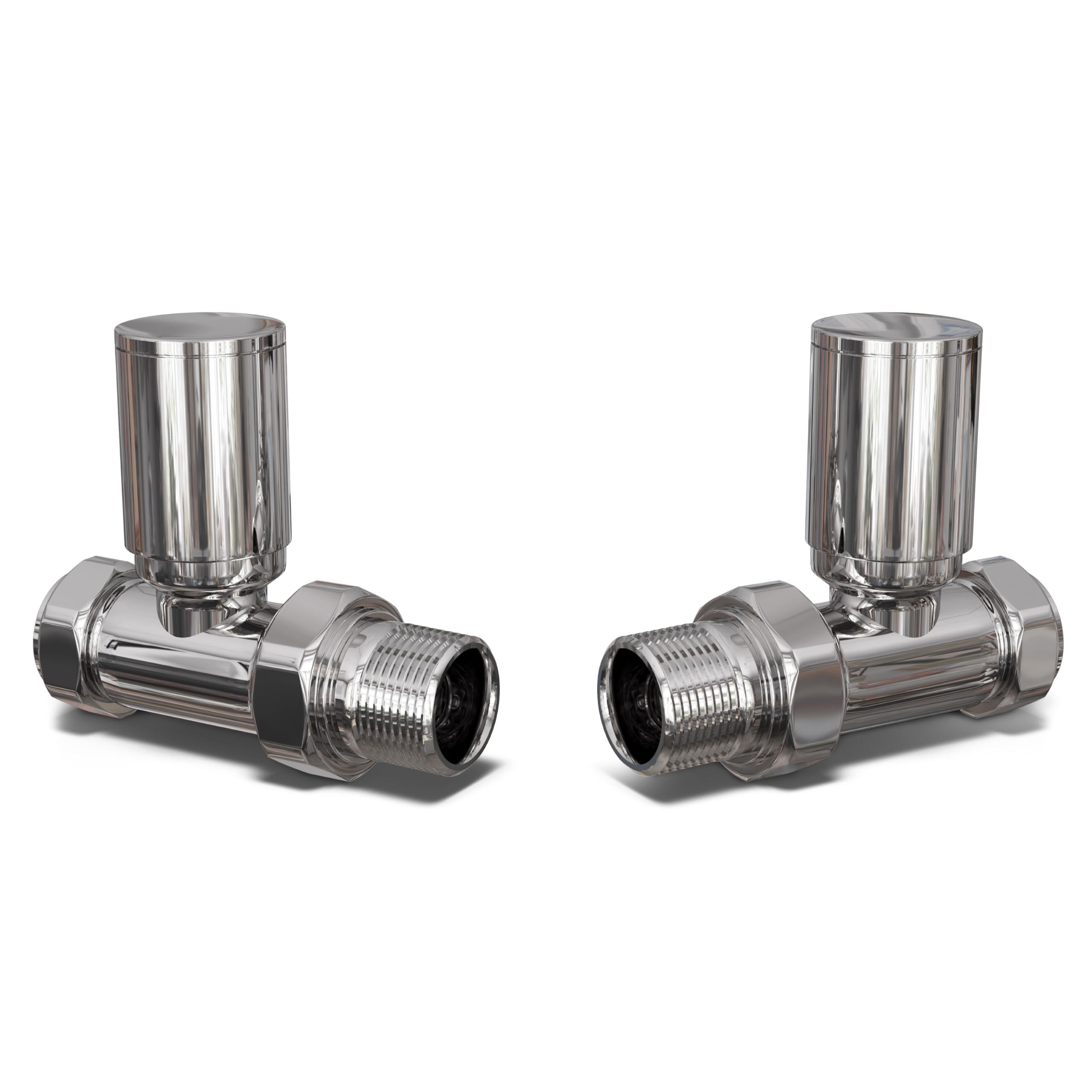 Uk Radiators Round - Brushed Brass Radiator Valves Straight - Chrome / 65Mm / Pair Of Valves Included