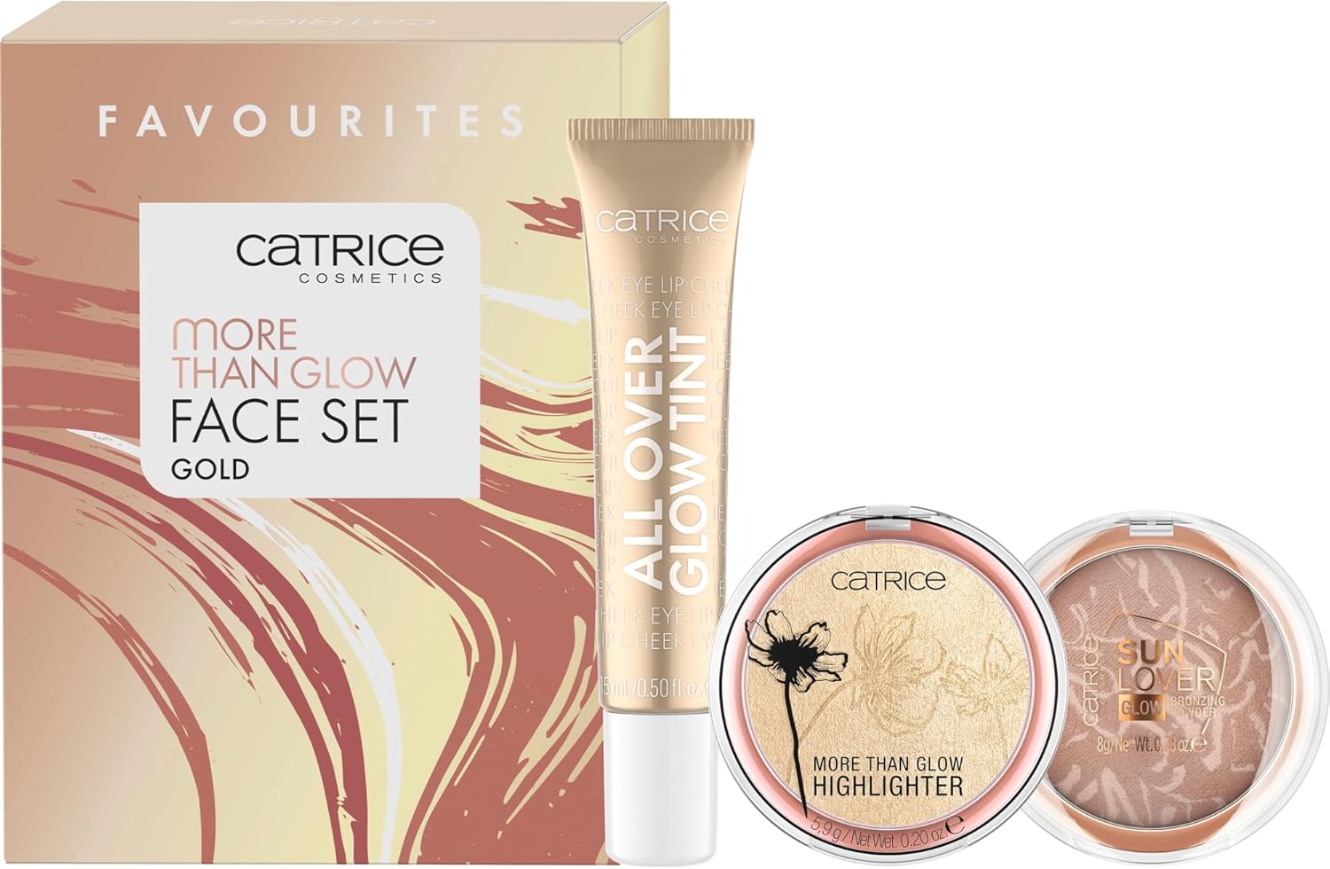 Catrice More Than Glow Face Set goud, acetonvrij, veganistisch, zonder microplastic deeltjes, zonder alcohol, per stuk verpakt (3 stuks)