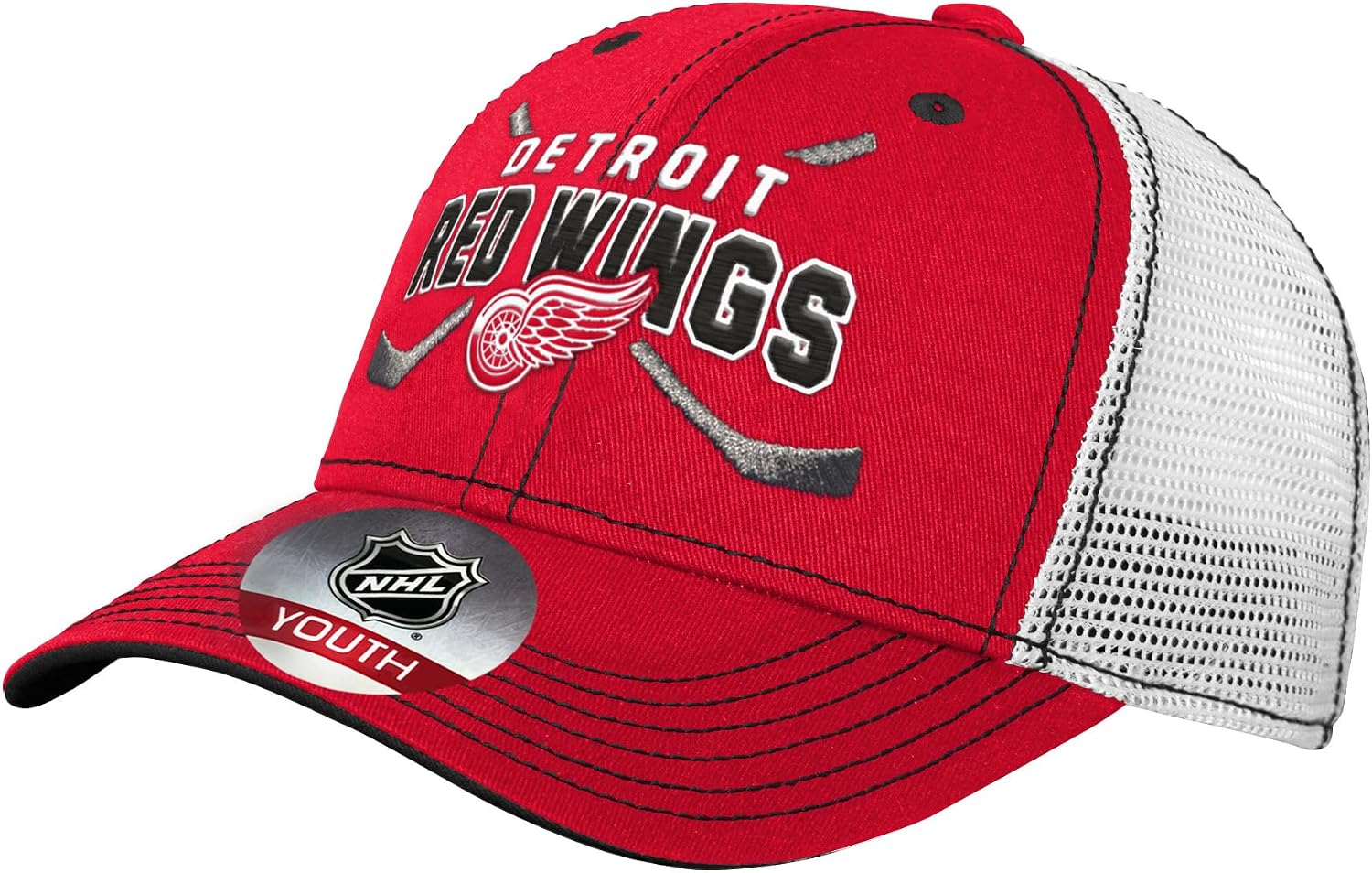 Youth Detroit Red Wings Lockup Meshback Adjustable Hat - Size Youth
