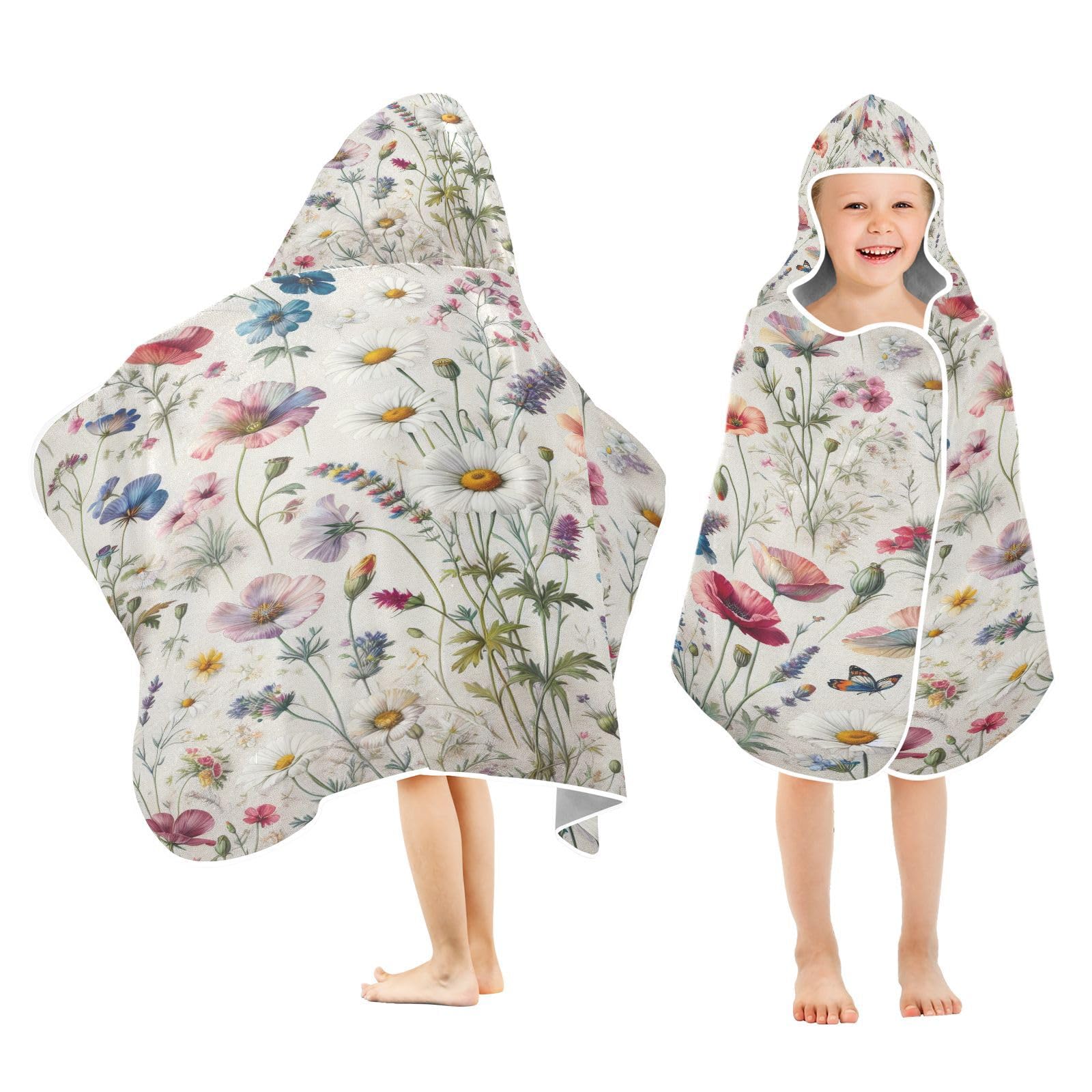 Kigai Colorful Flowers Hooded Beach Towel for Kids Soft Absorbent Quick Dry Bath Towel with Hood Lightweight Toddler Shower Pool Bath Wrap for Boys Girls