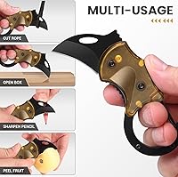 Vista 4 de Cuchillo de bolsillo pequeño, cortador de caja fría con hoja afilada de 1.34 pulgadas, herramienta de cuchillos EDC para transporte diario (ámbar)