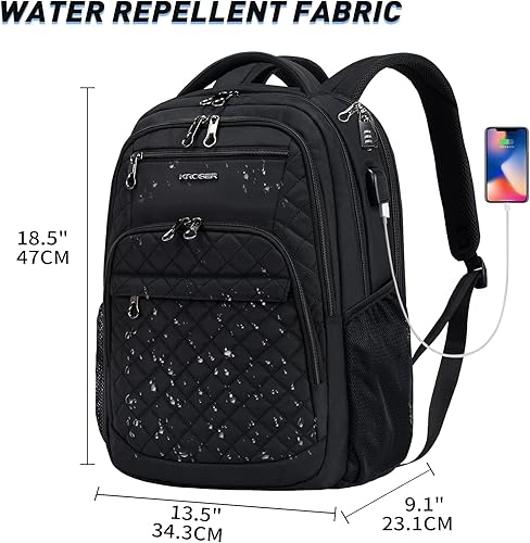 Miniatura 3 de KROSER Mochila de viaje para laptop, Acolchado, negro, 17 pulg., Mochilas Daypack