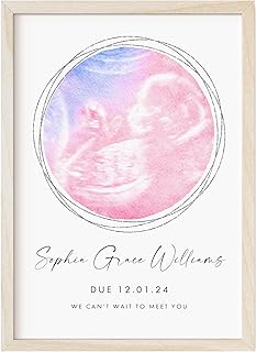 Personalised Pregnancy Ultrasound Scan Print, UNFRAMED, Pregnancy Gifts for Mum Expecting, Watercolour Baby Scan Photo Keepsake, Custom Baby Sonogram Picture, Pregnancy Gifts for Couples