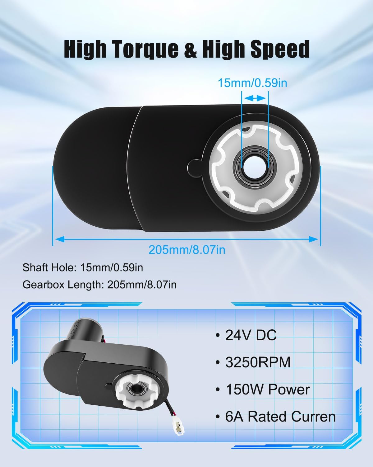 24V High Power Motor Gearbox for Power Wheel Kids Ride On Car, 3250RPM 150W Brushless Gearbox Replacement, Compatible with Huffy Truck, Dynacraft Realtree 24V, Torex UTV 4x4