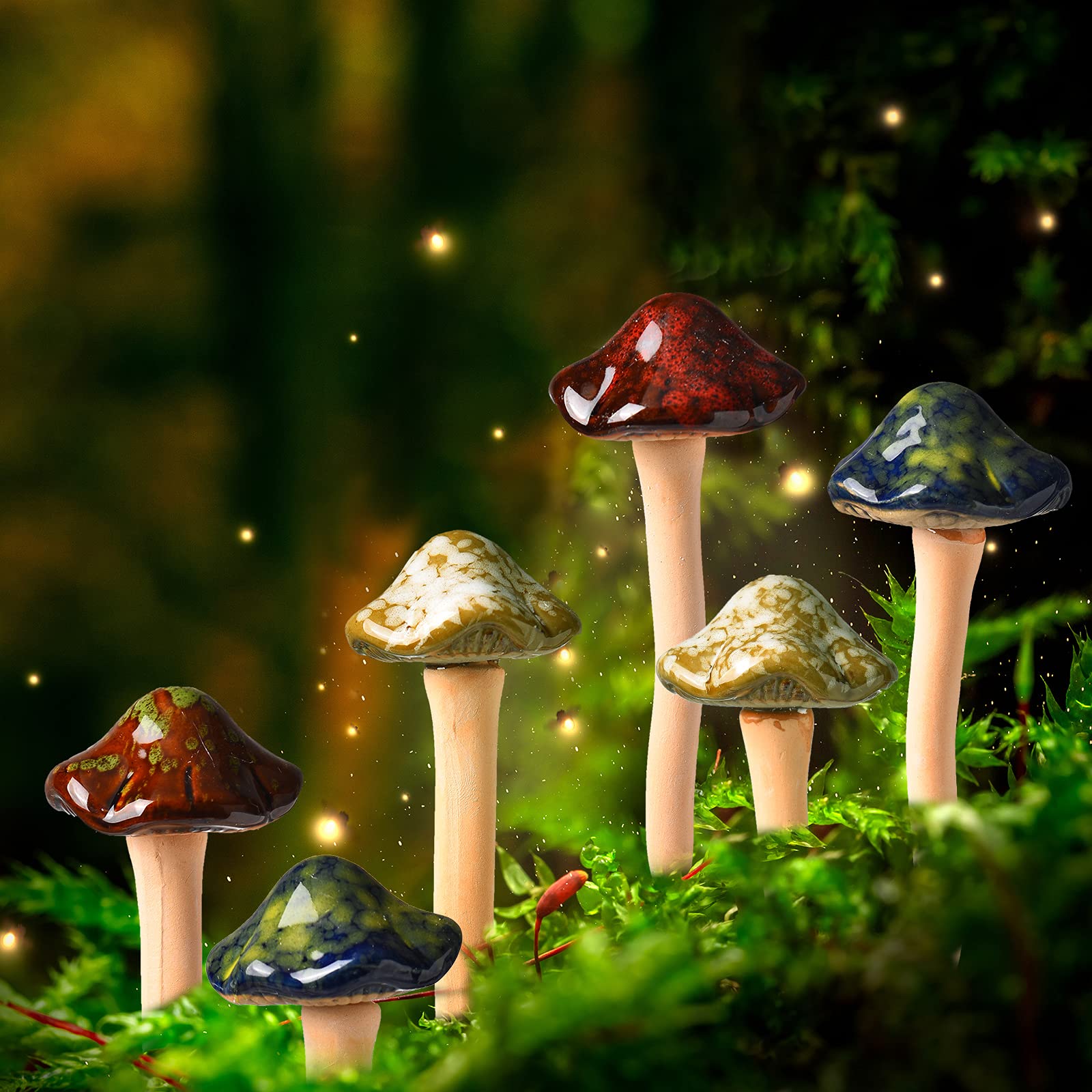Patelai Lot de 8 Figurines de Champignon en céramique pour Jardin - Statue de Jardin en Pot - Décoration de pelouse - pour l'extérieur