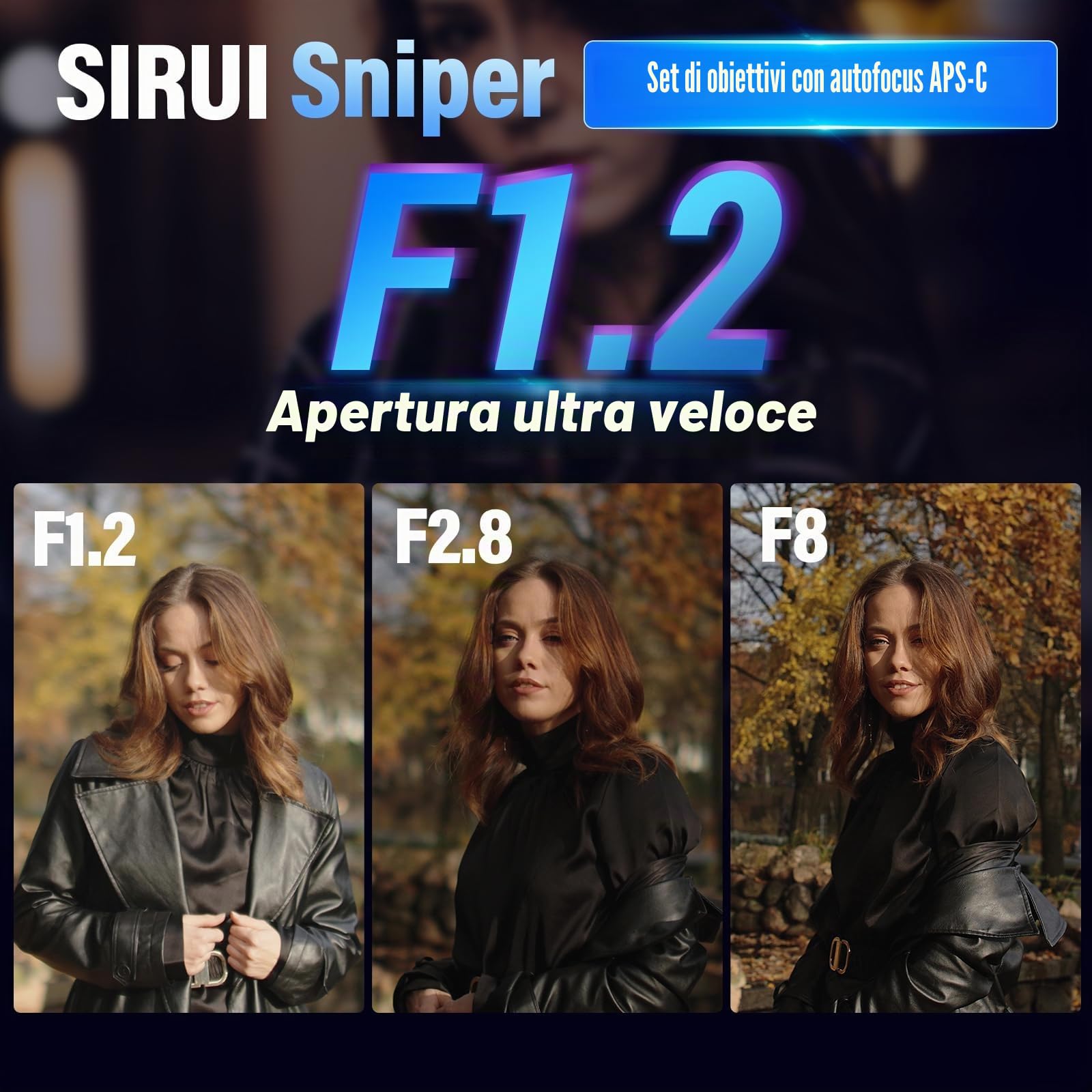 SIRUI Sniper Set Obiettivi Grandangolo Autofocus APS-C 23mm, 33mm, 56mm F1.2 per A5, A6, FX30, ZV-E10 (Attacco E, Bianco)