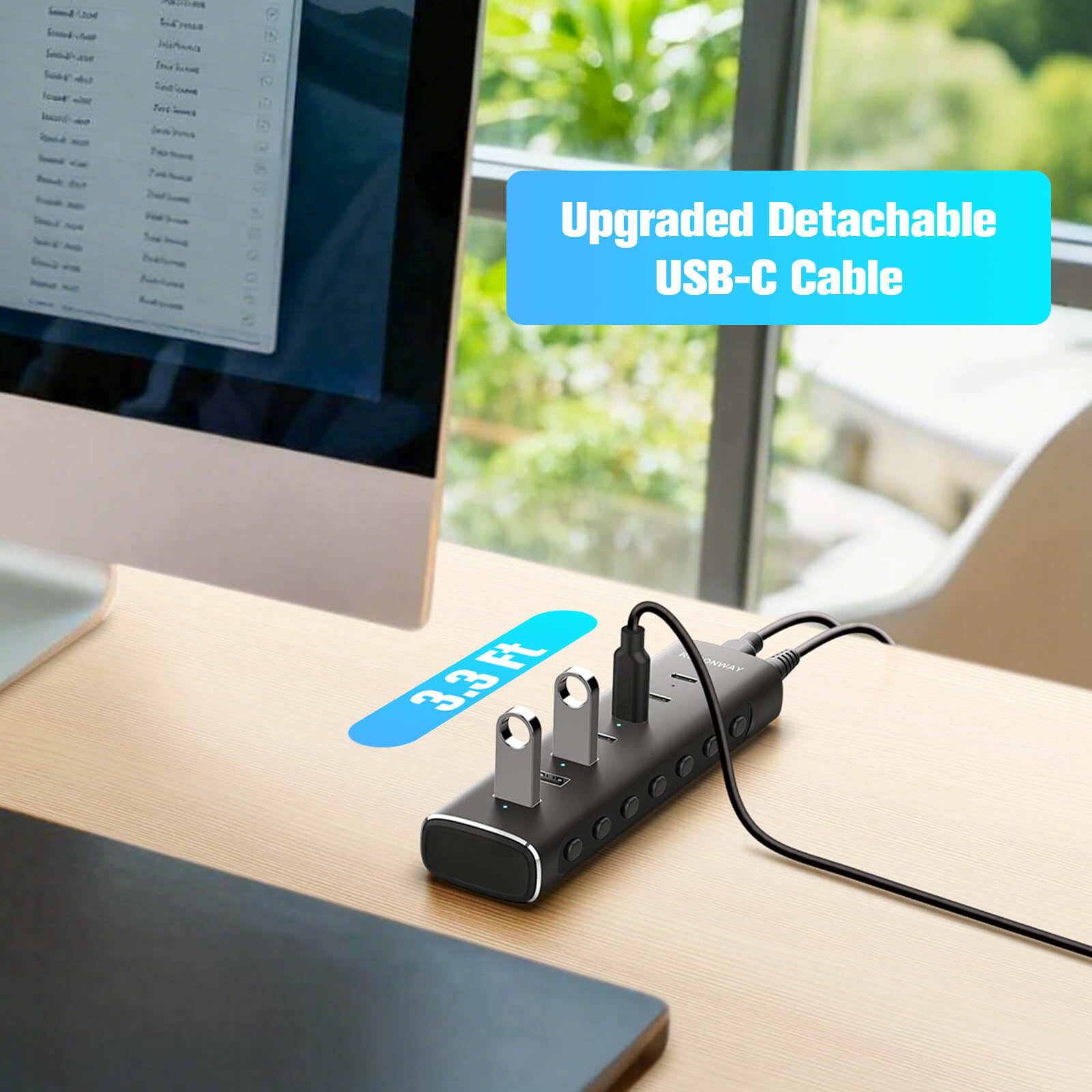 Rosonway Hub USB 3.2/USB C alimentato a 7 porte 10 Gbps con 4 porte USB-C 3.2, 3 porte USB-A 3.2, cavo da 1 m e adattatore di alimentazione da 36 W (12 V/3 A), splitter USB in alluminio per laptop