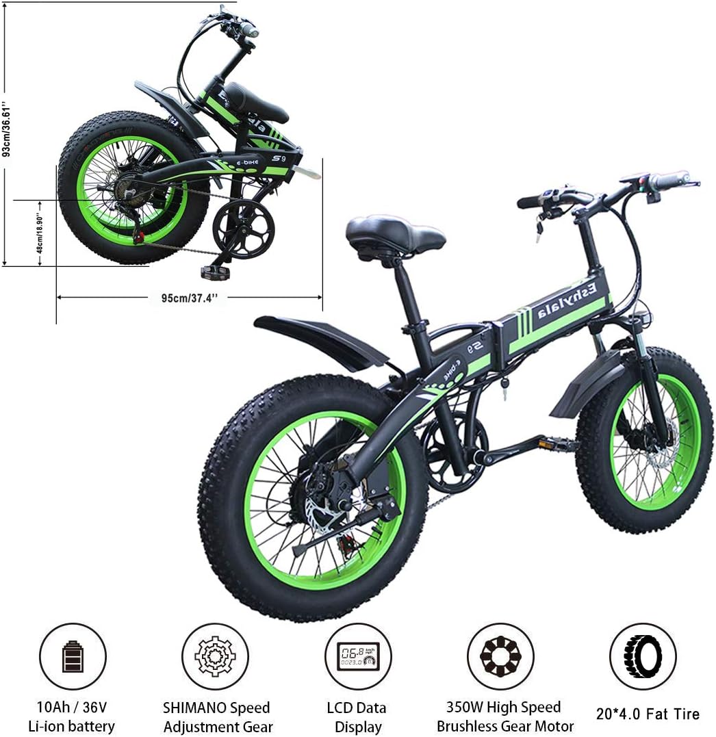 Green Folding Electric Mountain Bike, Fat Tire E-Bike for Beach, Snow, Mountain by KEANTY