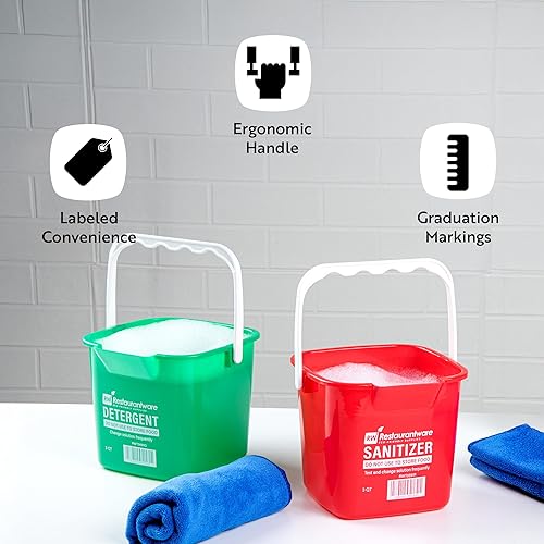 Miniatura 4 de Restaurantware RW Clean 6 Quart Cleaning Bucket 1 Detergent Square Bucket - With Measurements Built-In Spout And Handle Red Plastic Utility Bucket