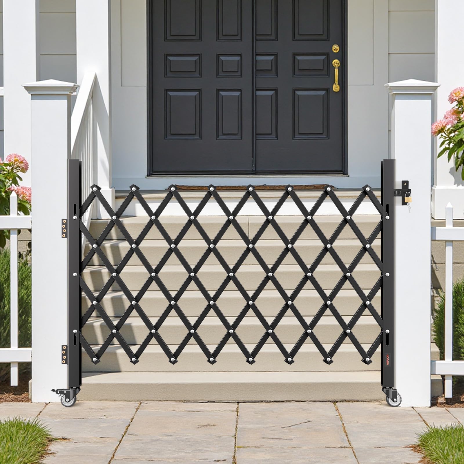 VEVOR Puerta de Seguridad Plegable Individual, Puerta Retráctil de Tijera de Acero 170 x 131 cm con Cerradura y Ruedas Giratorias de 360° para Seguridad de Entrada, Garaje, Almacén y Piscina