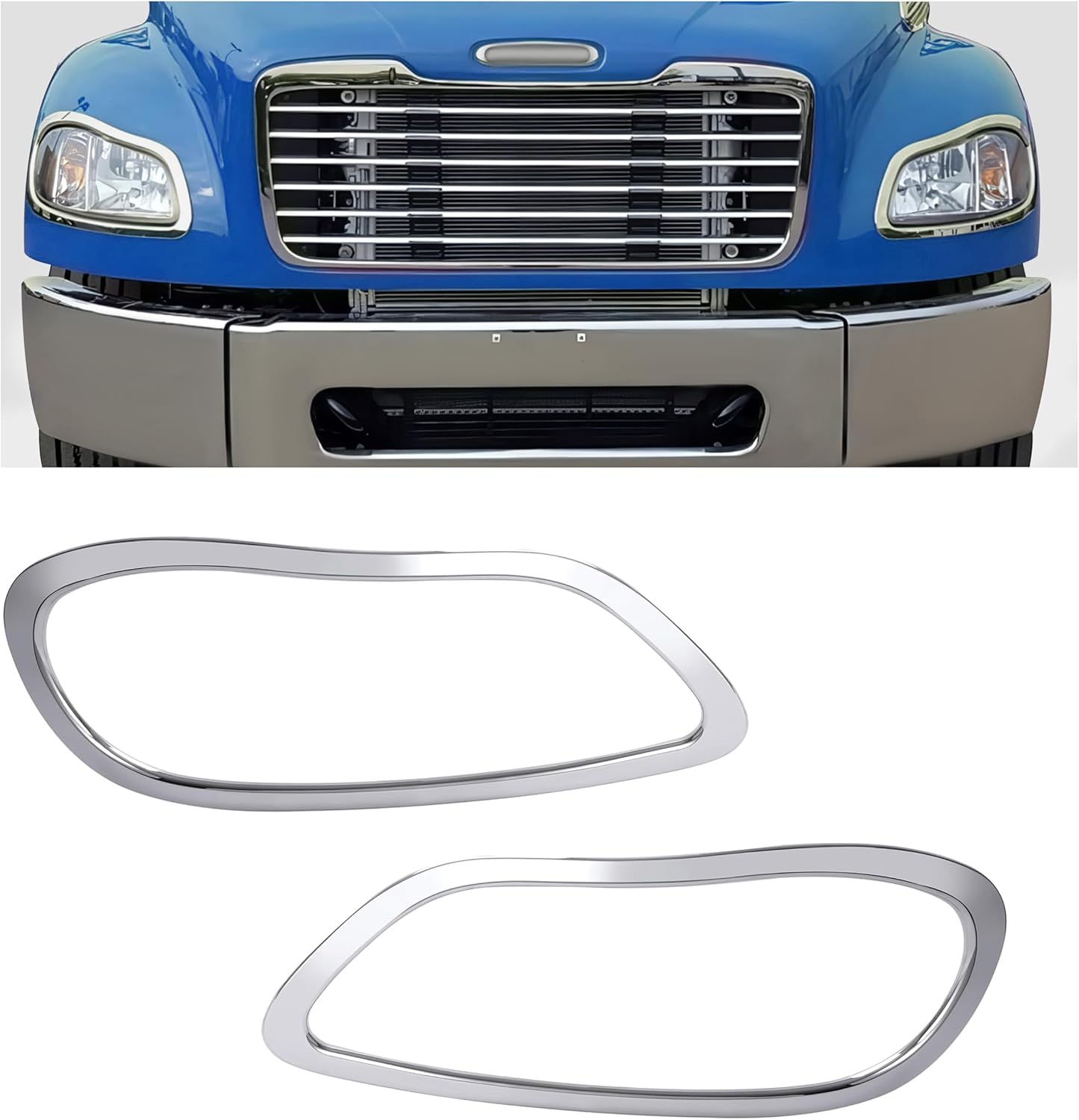 HECASA 2Pcs Headlight Bezel Compatible with 2002-2018 Freightliner Business Class M2 100 106 112 Headlamp Trim Cover Replacement for A1714930-000 A1714930-001 Chrome Silvery Driver & Passenger Side Pair