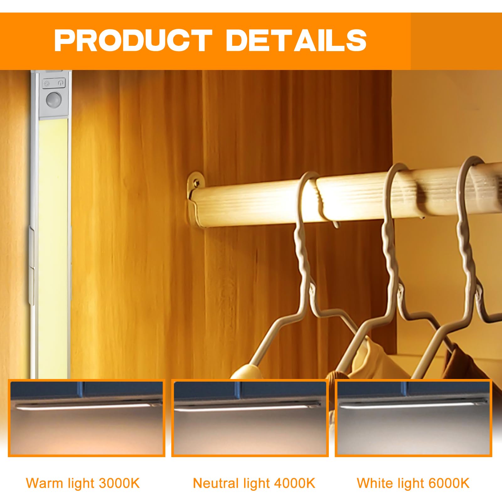 4 pezzi di illuminazione per armadio a LED con sensore di movimento, barra luminosa da 20 cm senza fili con batteria ricaricabile USB, telecomando, luce per armadio dimmerabile, illuminazione da
