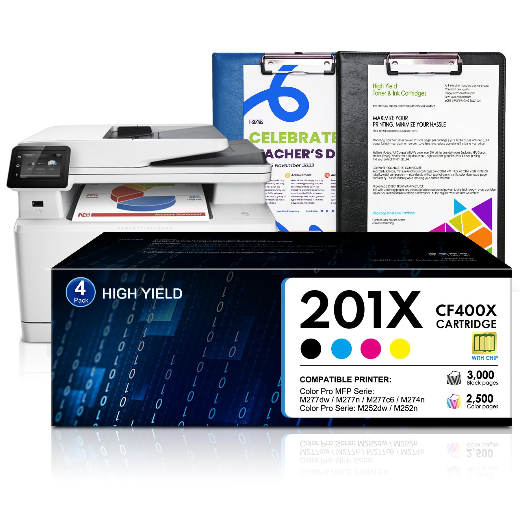 201X Toner Cartridges (4-Pack,Black/Cyan/Yellow/Magenta) Compatible 201X 201A Toner Cartridge Replacement for HP Color Pro M252n M252dw Pro MFP M277dw