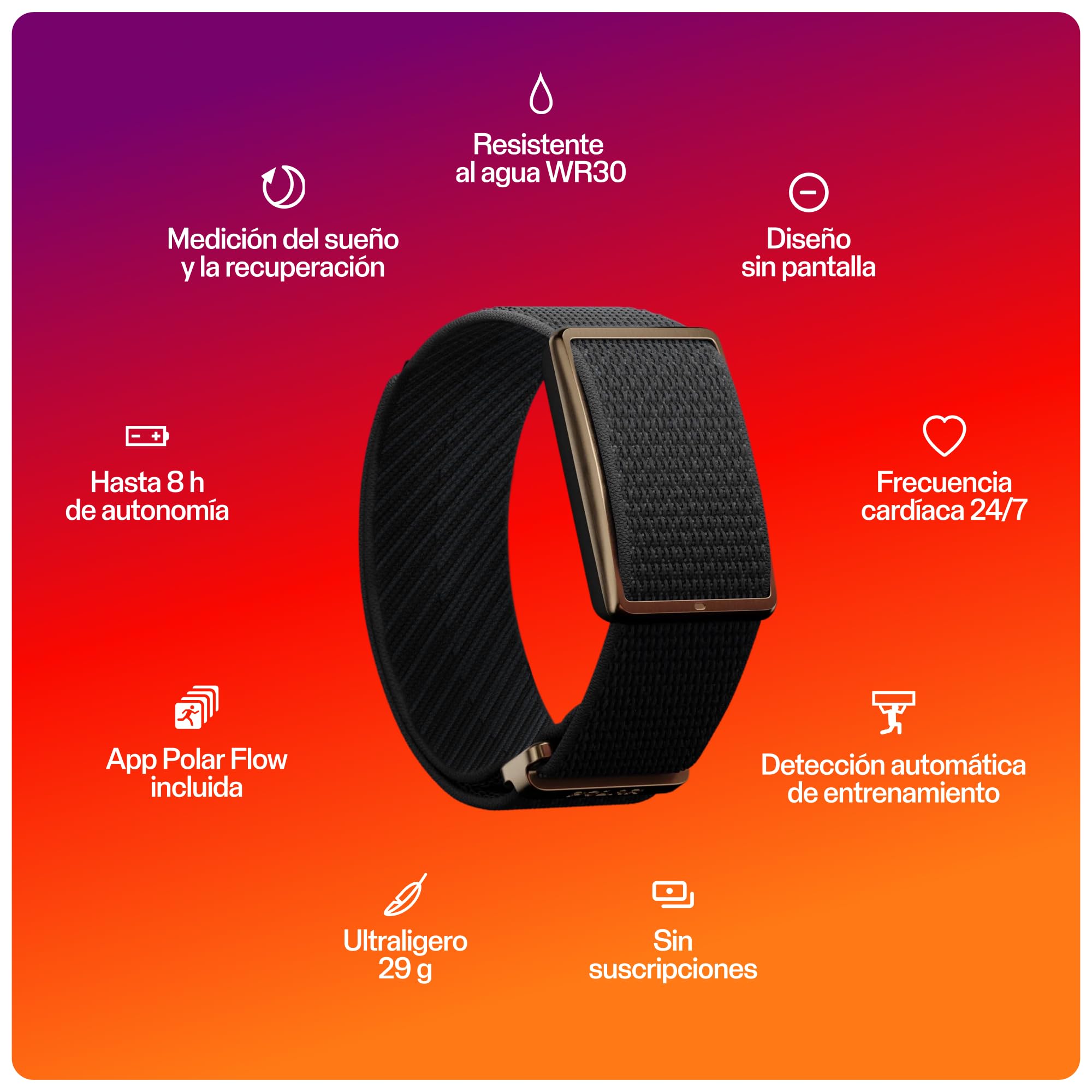 Polar Loop: Wearable de Actividad sin Pantalla con Registro 24/7 de Actividad, sueño y FC, detección automática de Entrenamiento, sin suscripción, 8 días de autonomía.