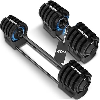 NEOLYMP Dumbbell Adjustable 40 kg - 12 Weight Levels with Twist Handle - Dumbbell Ergonomic, Non-Slip and Space-saving - Adju