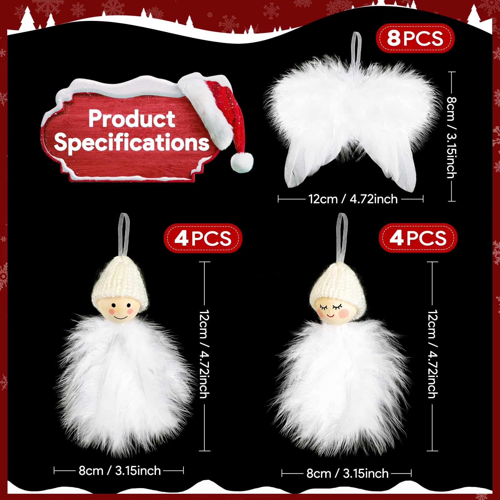Esvitto Christmas Tree Decorations White Feather, 16 PCS Christmas Ornaments Personalised Angel Wings Hanging Feather, White Xmas Tree Decorations Outdoor and Indoor for Christmas Wedding Home Party - Image 2