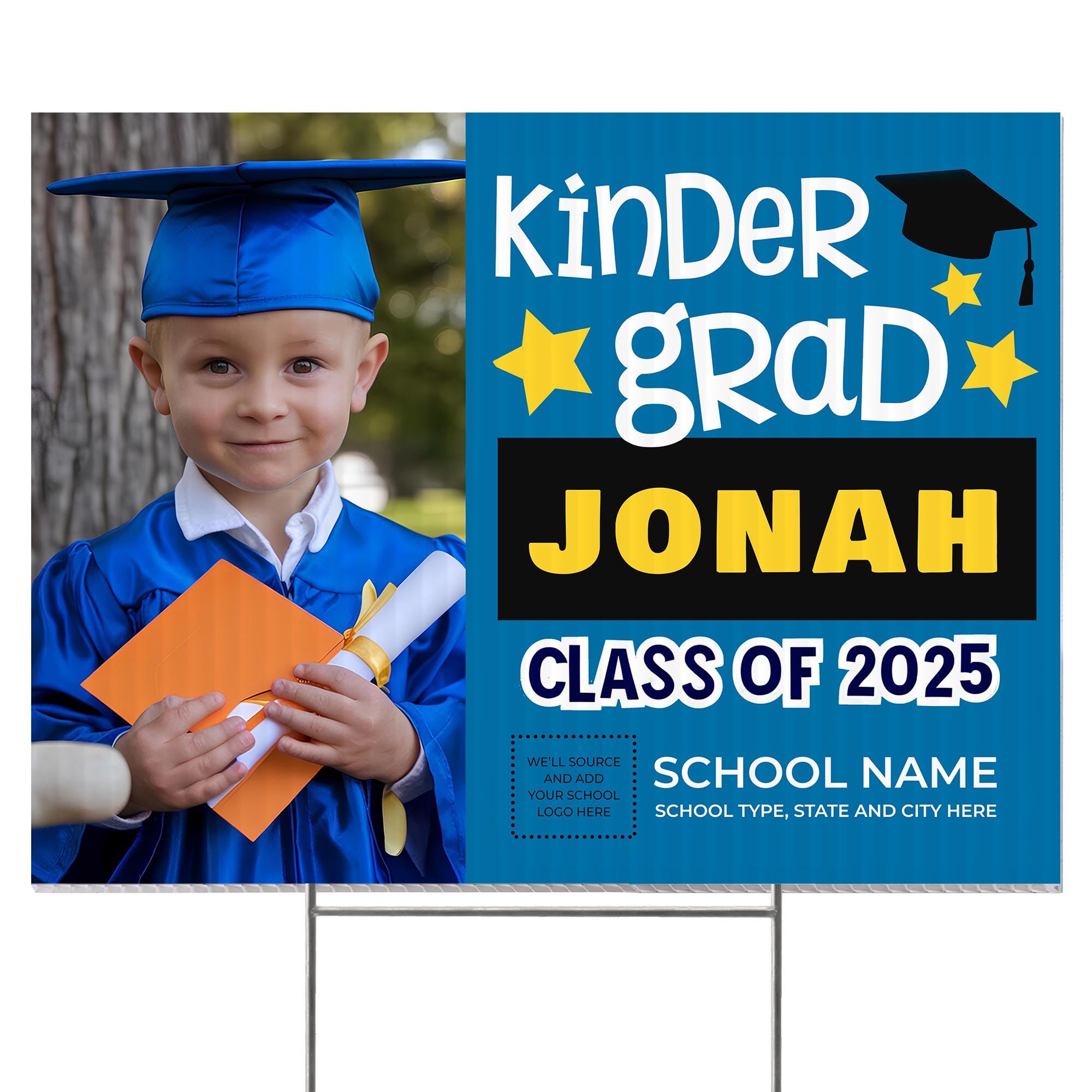 24x18" Custom Kindergarten Graduation Yard Sign, Personalized Class of 2025 Graduation Sign with Photo and Text, Single or Double Sided Corrugated