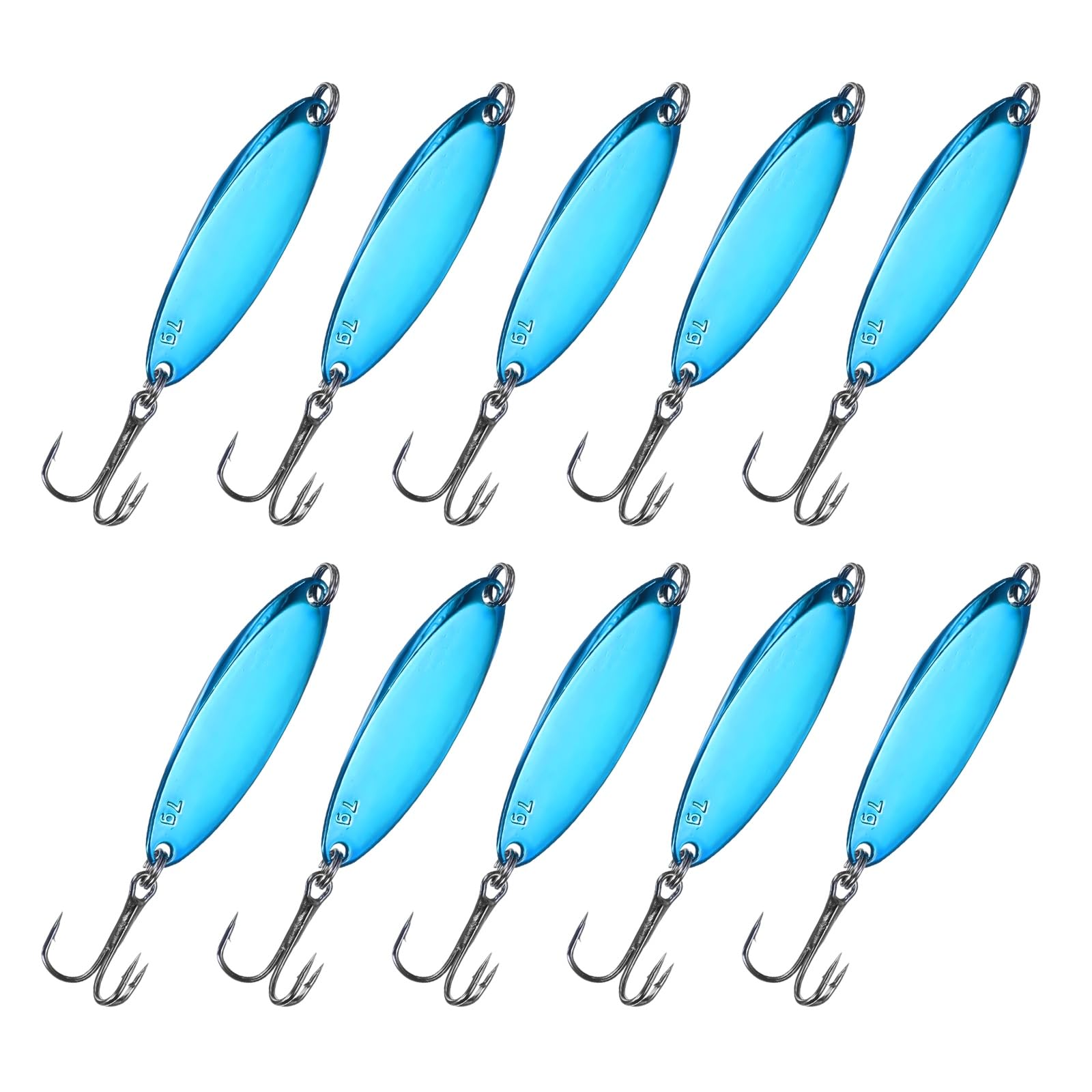 YELARXI Fishing Spoons Lures, Metal Saltwater Treble Trout Lures Jigging Spoon with Treble Hooks Casting Spinner Baits 10 Pcs & 1/4oz & Blue - Fitting for (Freshwater/Salmon/Bass/Trout) — image 1