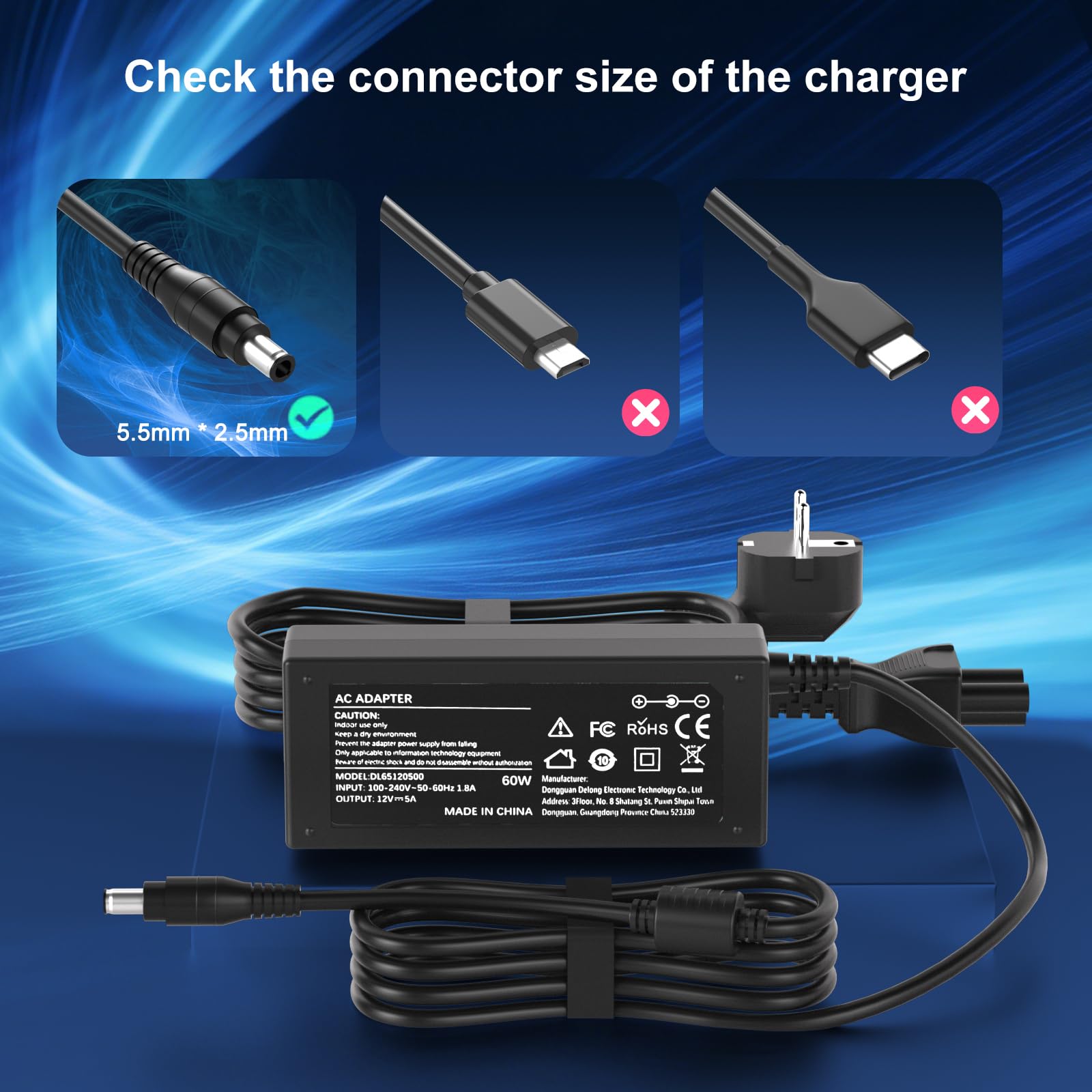 Caricabatterie da 12V compatibile con i sistemi NAS Qnap TS-253B TS-109 TS-209 TS-269 TS-221 TS-251 TS-209 Pro TS-220 TS-231P TS-228 TS-212