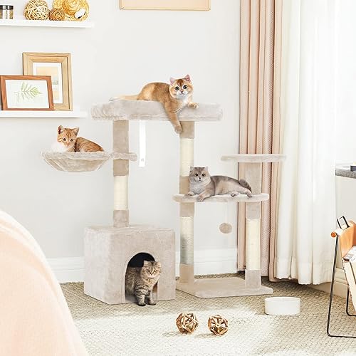 Miniatura 2 de BestPet Torre para gatos de 33 pulgadas con postes rascadores para gatos de interior, muebles para gatos de varios niveles, centro de actividades,