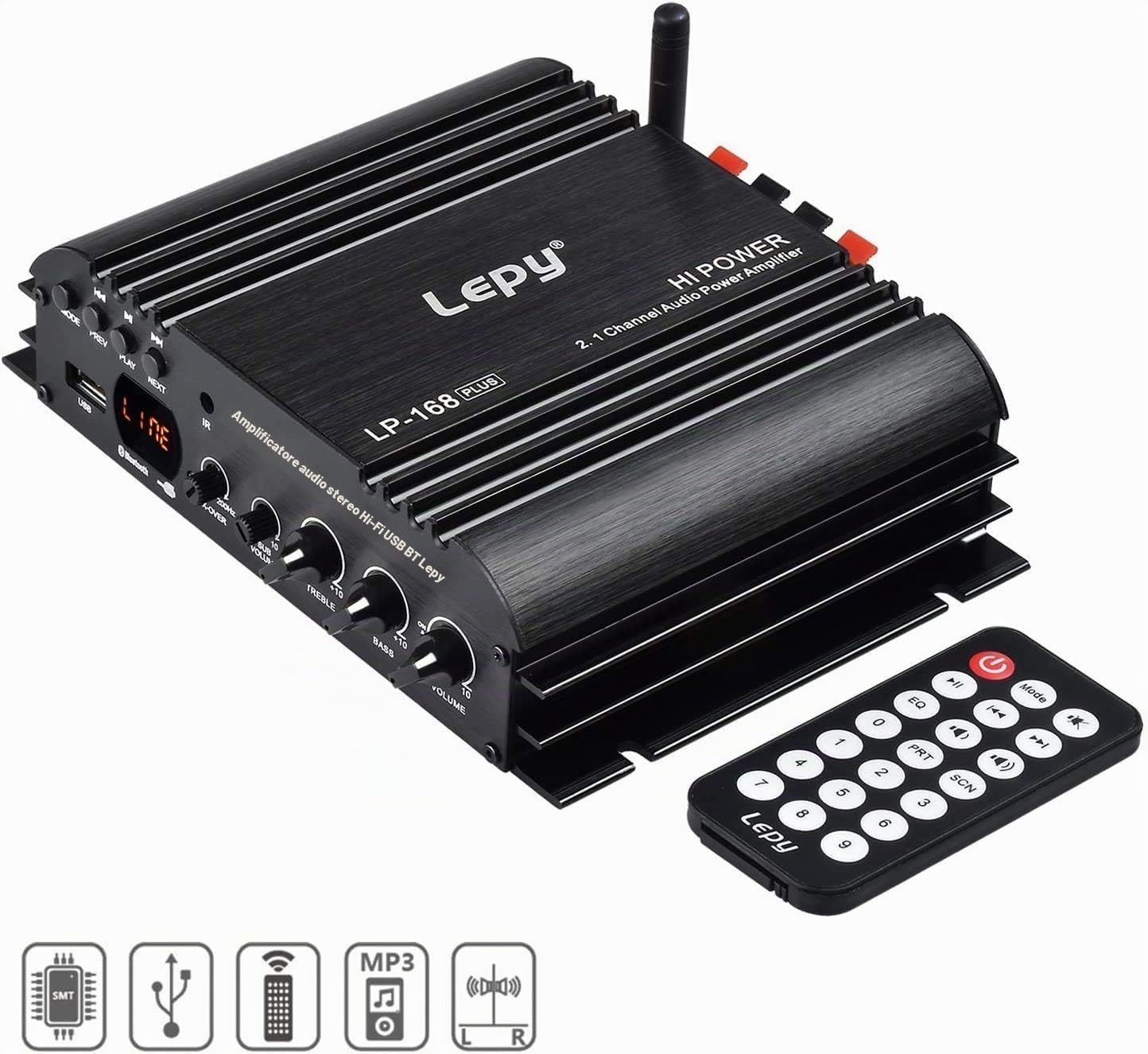 Lepy LP-168 Plus Bluetooth 2.1 canali IR 2 x 45W 1 x 68W Hi-Fi audio digitale stereo stereo MP3 MP4 DVD amplificatore + WINGONEER LED luce