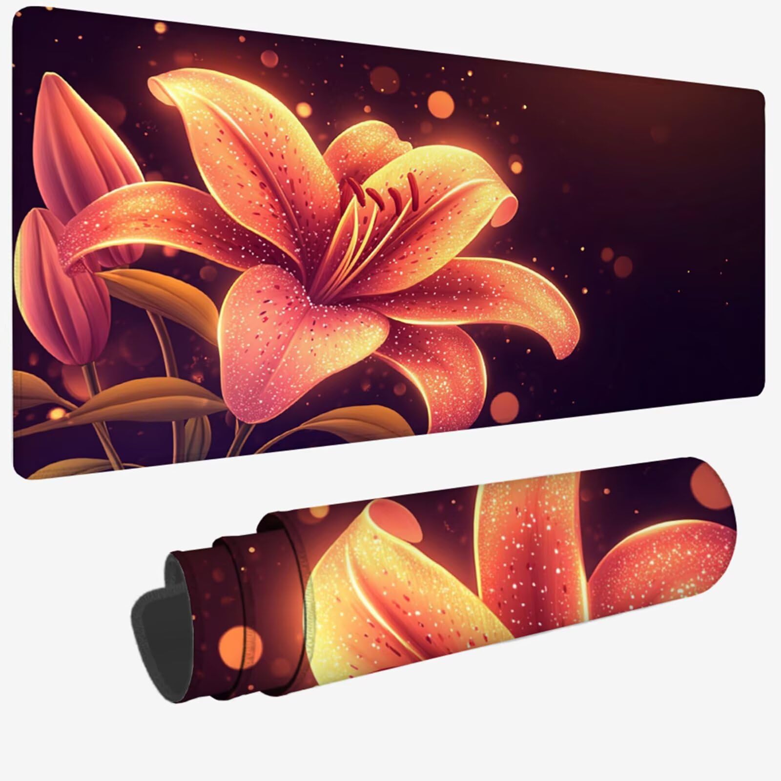Podkładka pod mysz XXL 1400 x 600 x 3 mm, duża różowa podkładka pod mysz z wodoodporną i gumową antypoślizgową kwiatową pod ręką biurko zszyte krawędzie, poprawia precyzję i szybkość dla gracza W-896