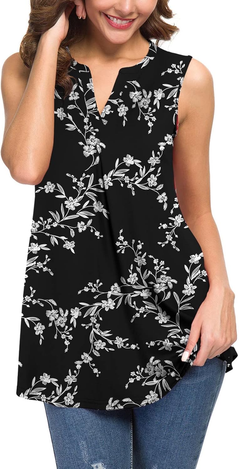 Neineiwu Women's Summer Sleeveless V Neck Casual Tank Tops Blouse Shirts - Image 2