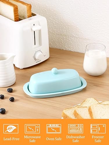 Miniatura 4 de Yedio Mantequillera de cerámica con tapa para refrigerador de encimera, soporte de mantequilla de 8 pulgadas con mango de perilla de cubierta de