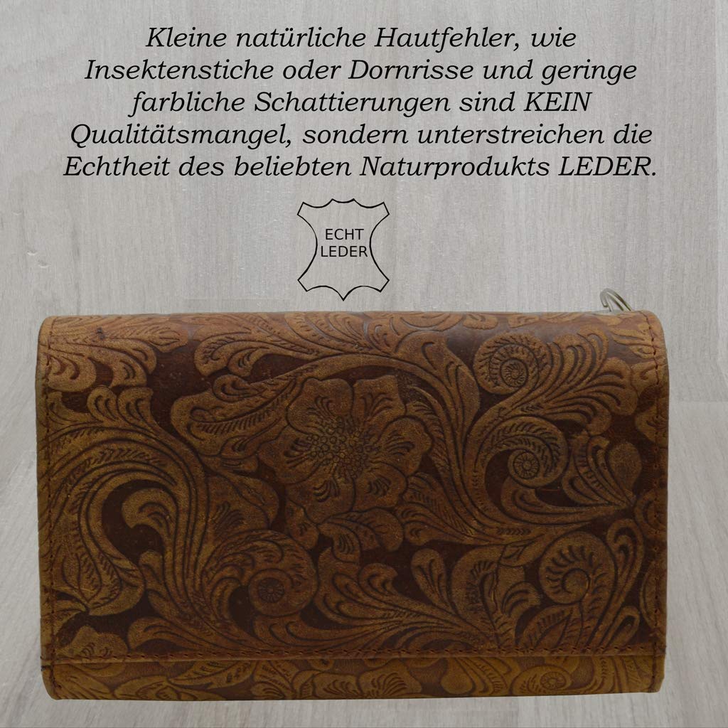 flevado Gastronomie Kellner Set Wild Leder mit Lilianen Muster im Set oder einzeln in braun (Set: Börse+Tasche)