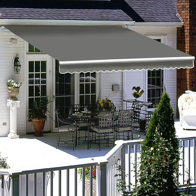 Iropro DIY Patio Retractable Manual Awning, Garden Sun Shade Canopy Gazebo, Anti-UV and Waterproof Folding Awning with Fittings and Crank Handle (3*2.5M, Grey)