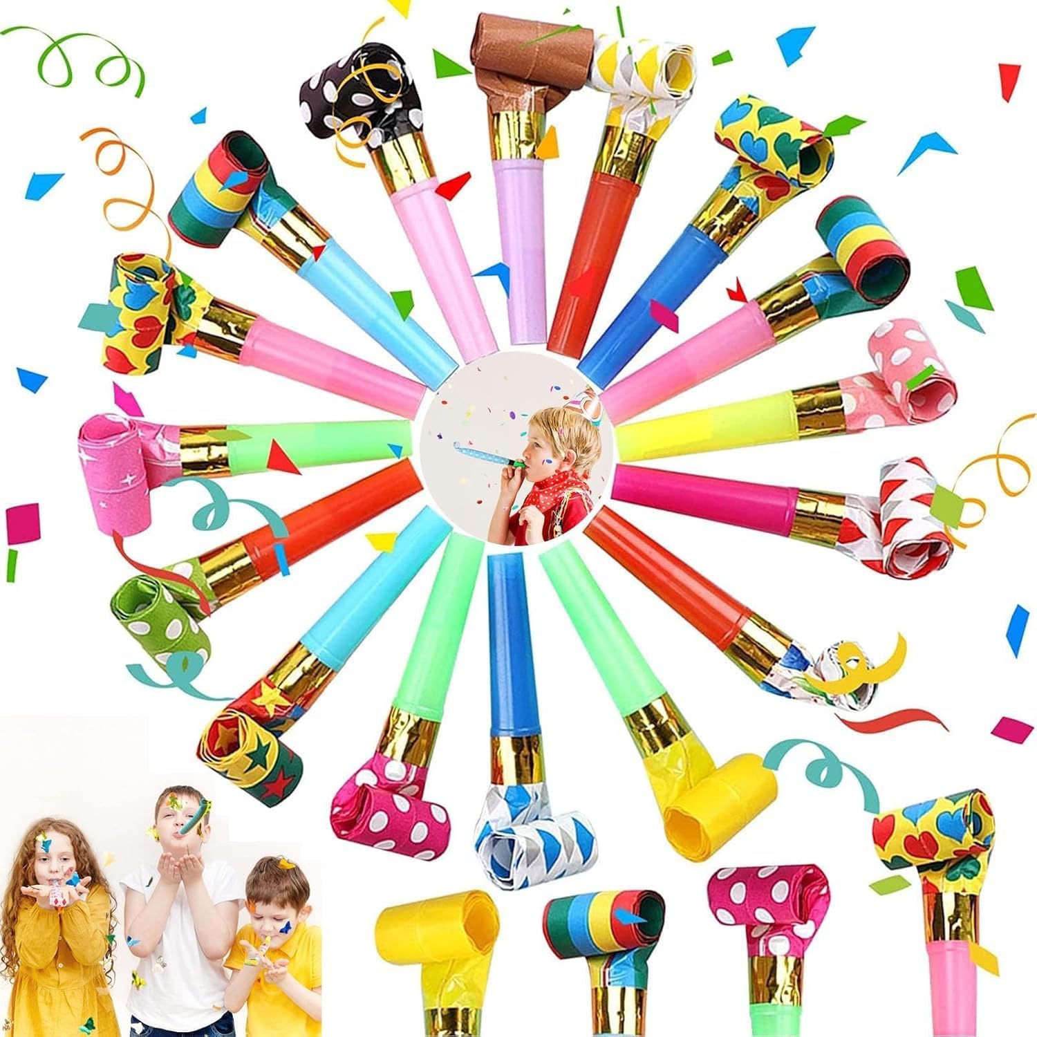 Lot De 20 Sifflets De Fête Colorés En Papier Pour Enfants Ou Adultes (couleur Aléatoire