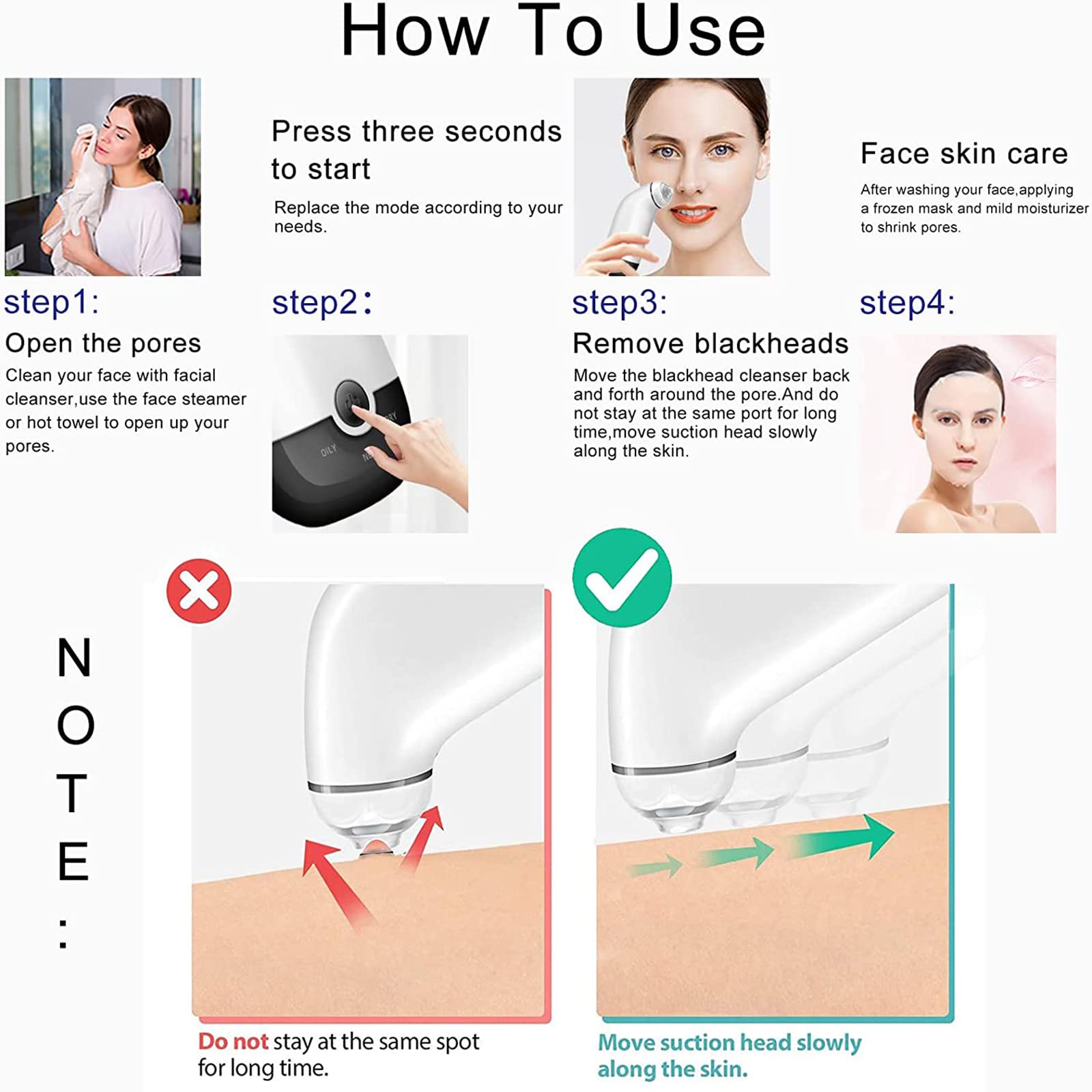 WolFum Limpiador facial de poros: extractor de espinillas de limpieza facial, aspiradora de poros para eliminar puntos negros, herramienta de succión de puntos negros, herramienta extractora de puntos