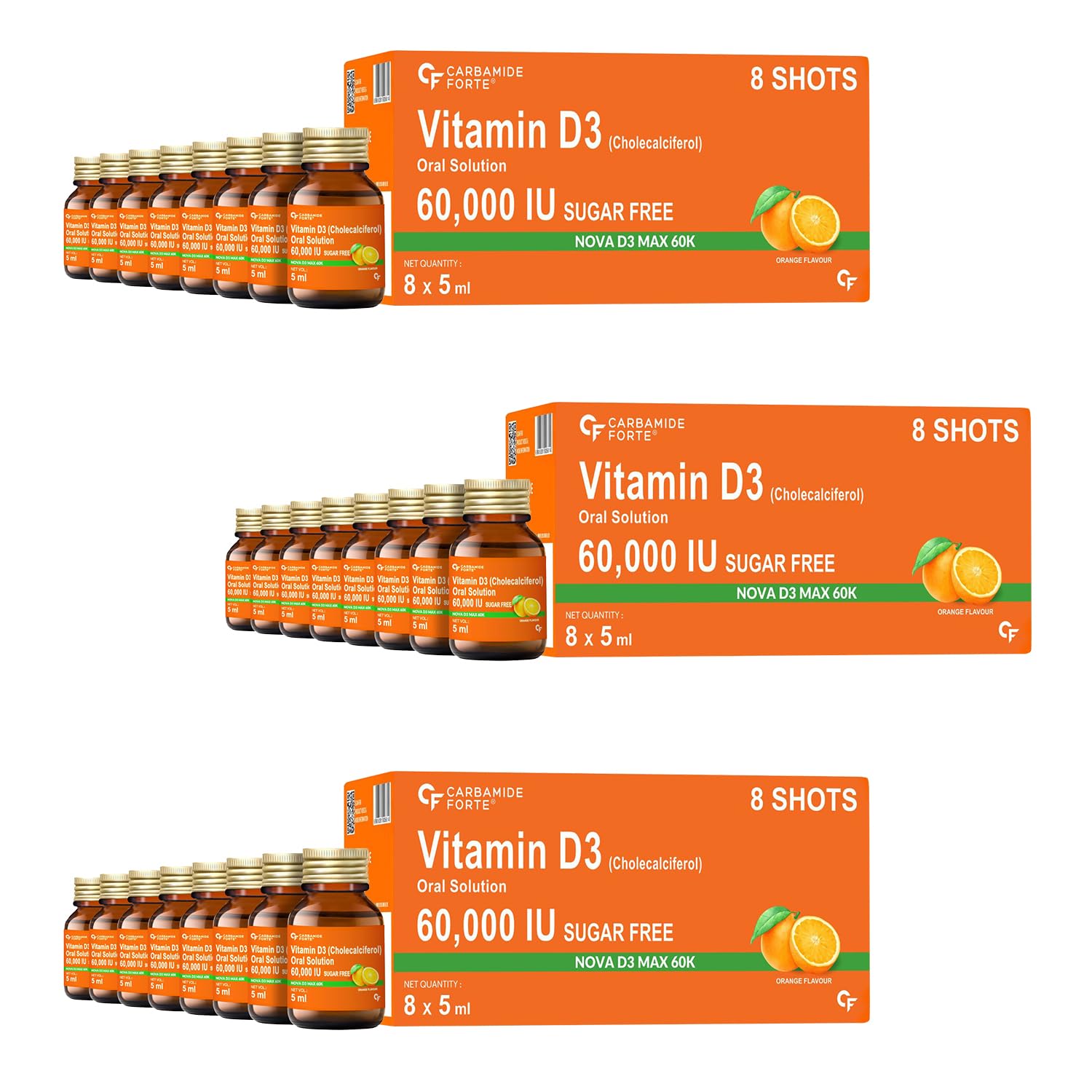 Carbamide Forte Vitamin D3 Shots 60000 IU | Cholecalciferol 60000 IU | Vitamin D Supplement | Vit D3 60000 IU | 8 X 5 ML (Pack of 2)