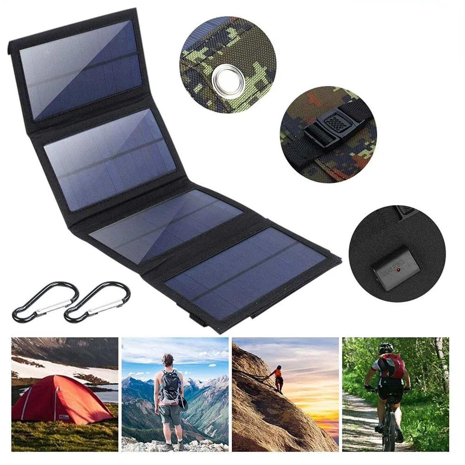 Caricatore solare portatile, pannelli per campeggio, caricatore solare | con uscita USB per telefoni cellulari, tablet, audio, ricarica fotocamera, caricatore ex