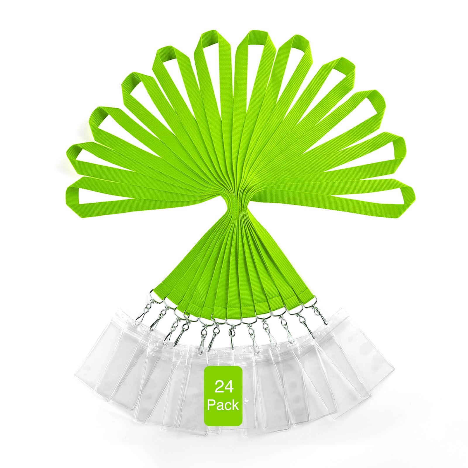 24-Pack Apple Green Lanyards with Waterproof Badge Holders, Polyester Neck Straps for ID Cards, Events, Office, and Schools
