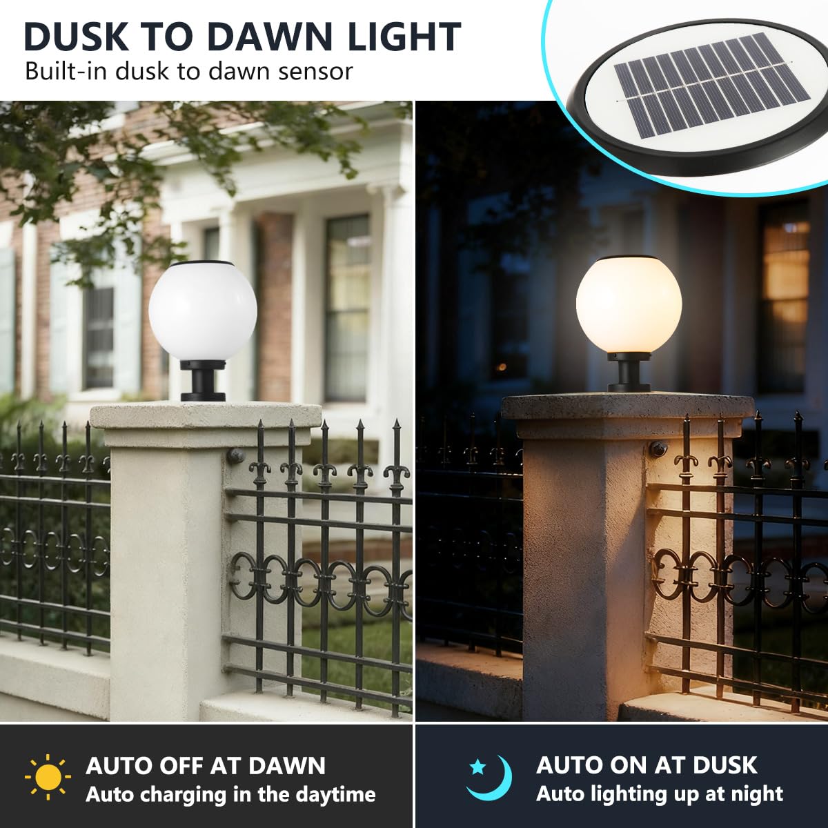 PTOUG Solar Outdoor Column Lights - Aluminum Fence Pedestal Post