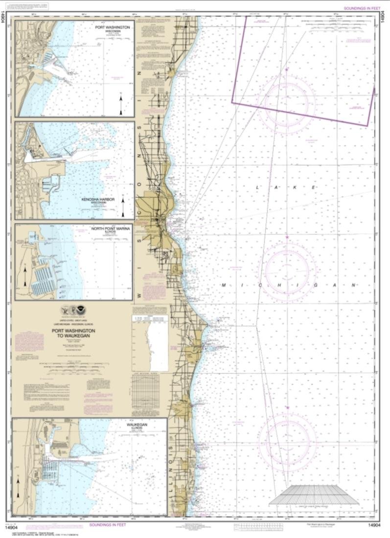 NOAA Chart 14904-Port Washington to Waukegan; Kenosha; North Point Marina; Port Washington; Waukegan by East View Geospatial-image-31