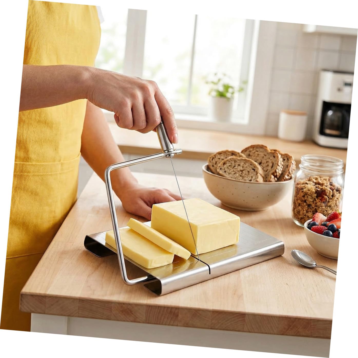 Housoutil 5 Stück Wiederverwendbarer Käseschneider aus Edelstahl mit Ergonomischem Griff Handbutterschneider und Käsehobel für Partys und Käseliebhaber