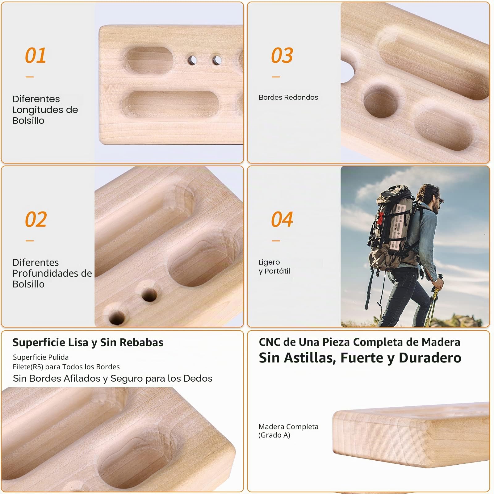 Diapasón Portátil como Tablas de Entrenamiento de Escalada en Roca con Bordes y Bolsillos | Hangboard Portátil para Escaladores como de Escalada en Roca para Interiores y Xxteriores