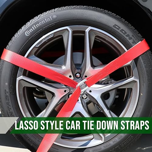 Miniatura 3 de Boxer Correa de remolque de lazo rojo de 2 pulgadas x 10 pies con anillo en D forjado, paquete de 4  amarre para automóvil, transportador