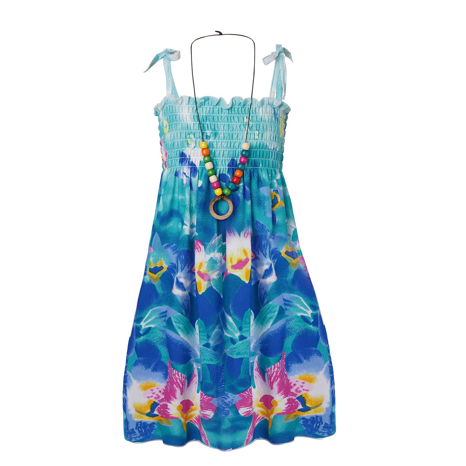 Freebily Vestido Verano Playa Niñas Vestido de Tirantes con Collar Ropa Vestido Estilo Bohemio para Niña Princesa Vestido sin Mangas Estampado Azul B 10-12 años