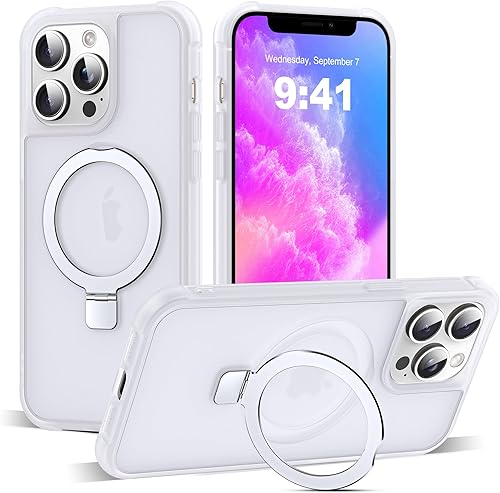 Miniatura 160 de Funda de grado militar compatible con iPhone 14 Plus de 6.7 pulgadas, con soporte magnético invisible tipo anillo, compatible con MagSafe y gran