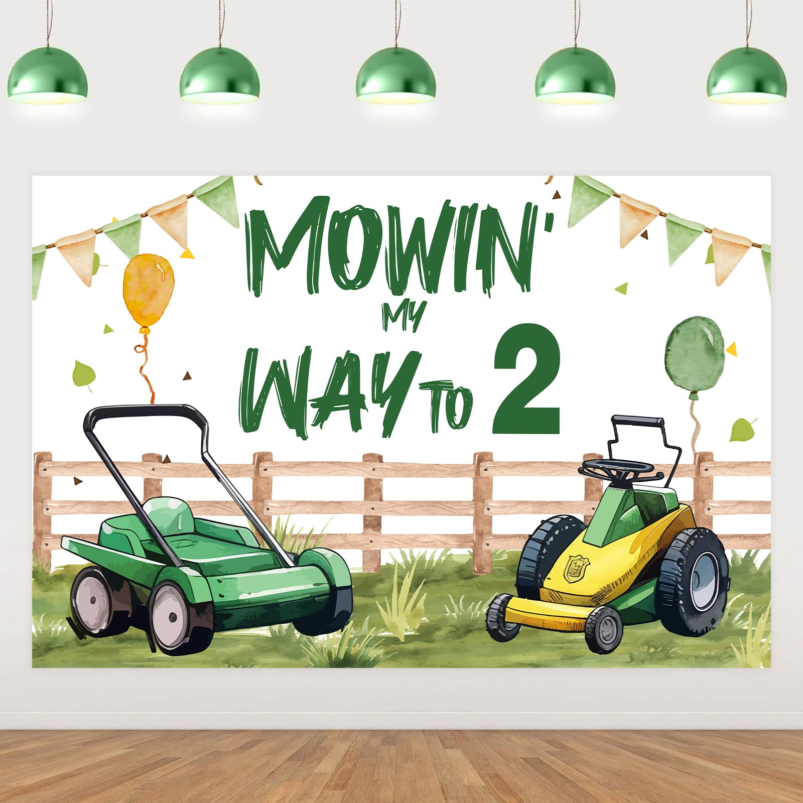Kreatwow Lawnmower 2nd Birthday Decorations Mowin My Way To 2 Backdrop Banner 4.92 * 3.28 ft Lawn Mower 2nd Birthday Tractor Party Decorations Tractor