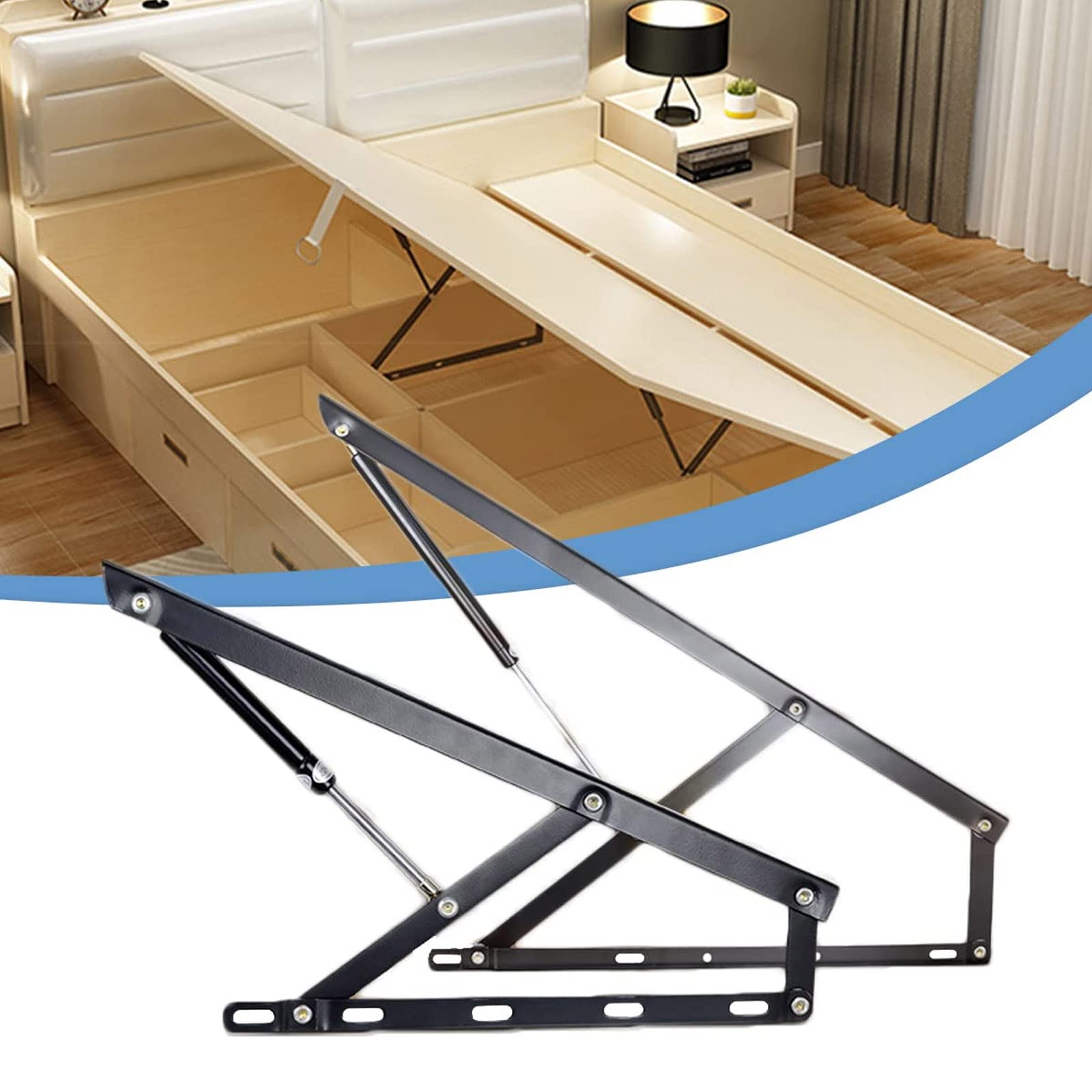 Elevador hidráulico de la cama, 2 piezas, bisagra de elevación de cama hidráulica, mecanismo de elevación de la cama de almacenamiento neumático, muelle amortiguado a gas, elevación de la cama