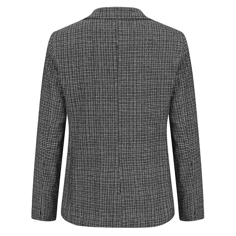 Men's Checkered Suit Jacket Double Button Autumn Blazer for Men-Coffee3
