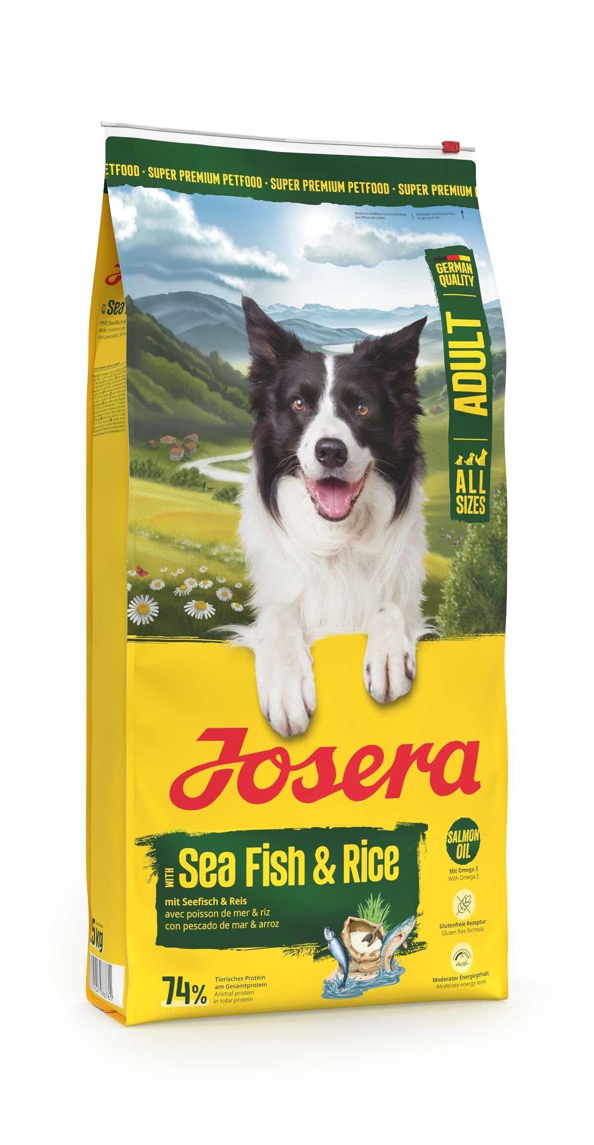 JOSERA Seefisch & Reis (1 x 12,5 kg) | Adult | Premium Trockenfutter für ausgewachsene Hunde | leckerer Lachs & Hering | glutenfrei | reich an Omega-3-Fettsäuren | moderater Energiegehalt | 1er Pack