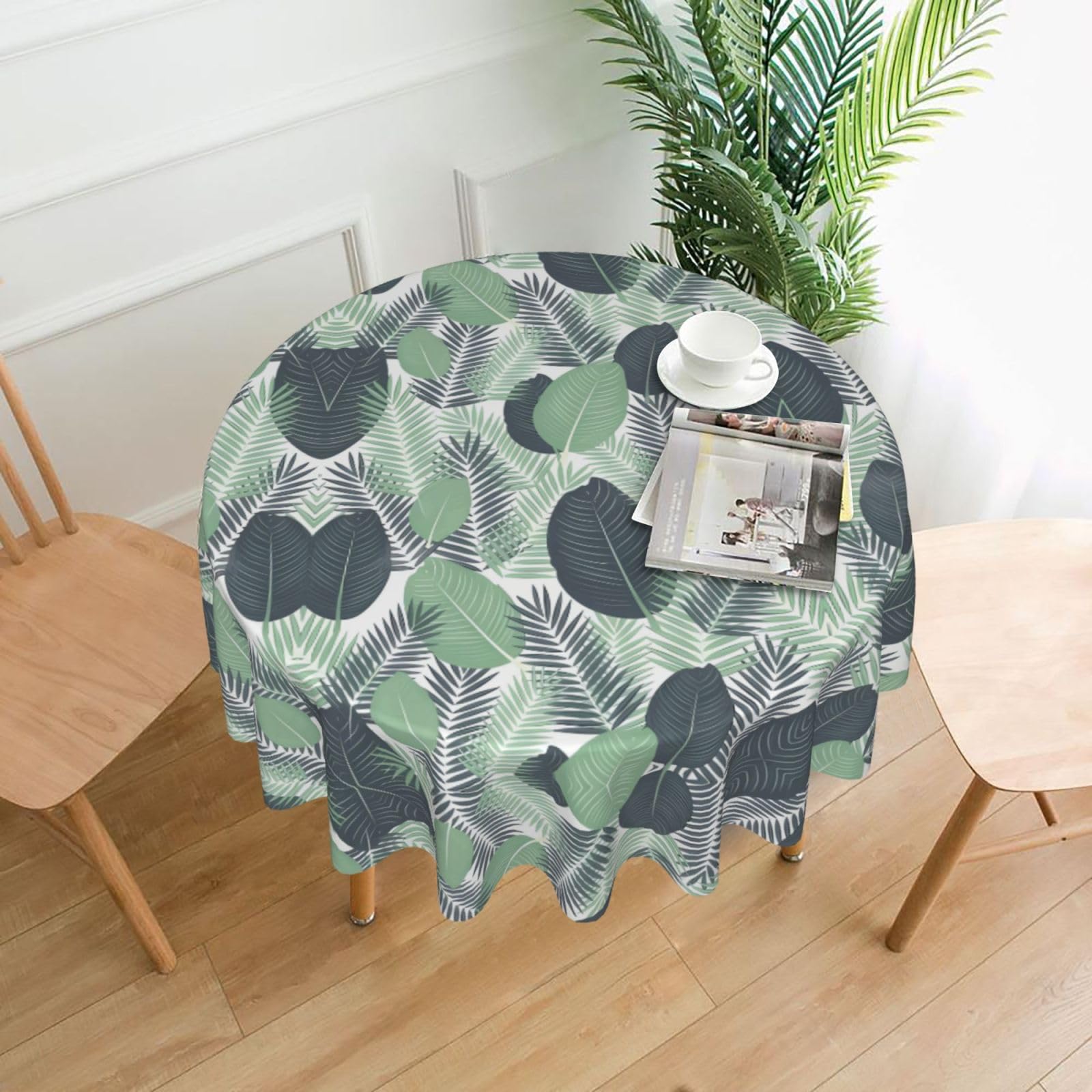 MROWYC Green Tropical Leaves Printed Practical Round Tablecloth, Durable, Suitable for Home, Restaurant, Hotel, Gathering, and Decorative Table Covers