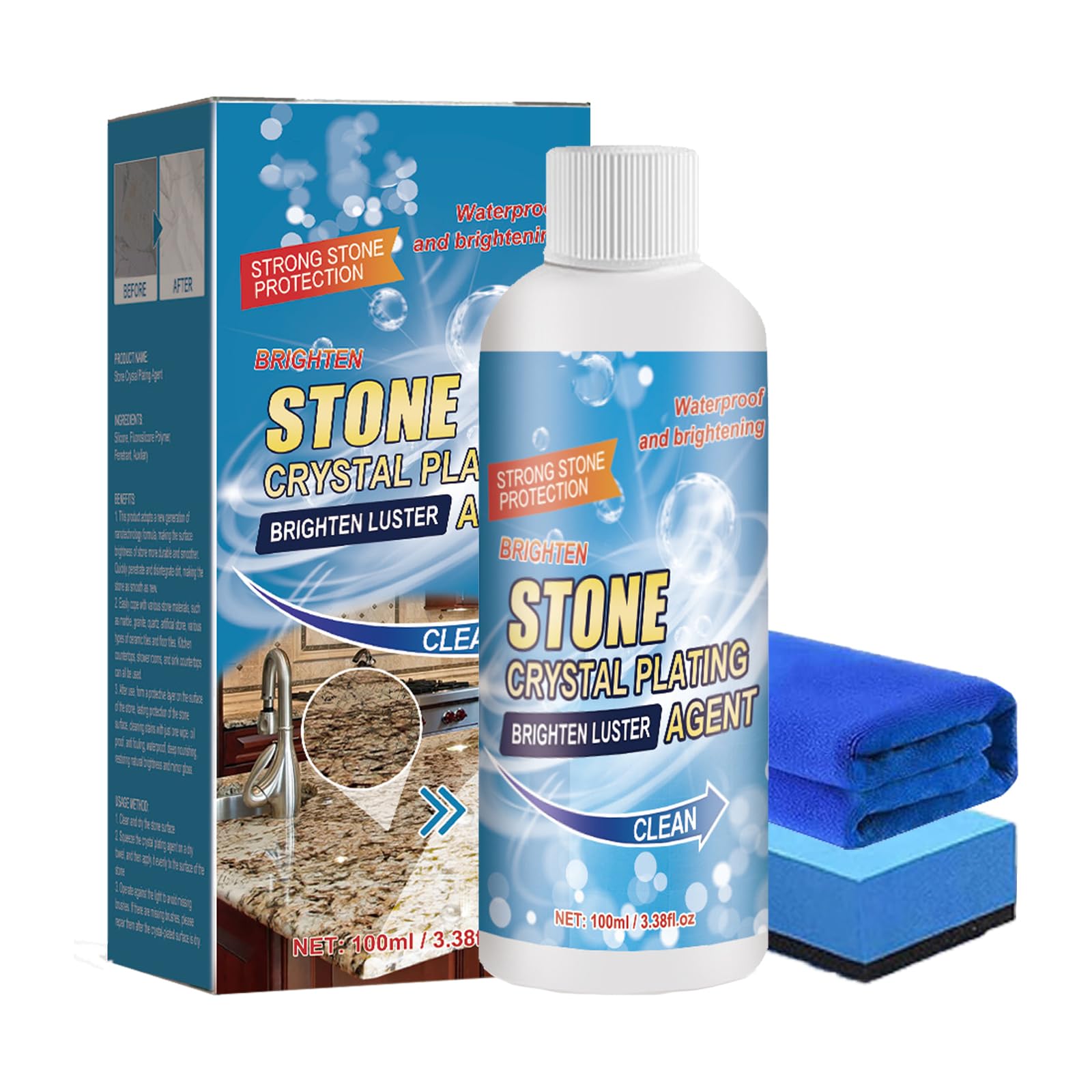 Nimedala Stone Crystal Plating Agent, 100 ml/3.38 fl oz Stone Cleaner, Stone Stain Remover for Marble, Tile, Granite, Kitchen Cooktops (1Pcs)